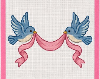 Fairytale Bluebirds Printed Needlepoint Canvas