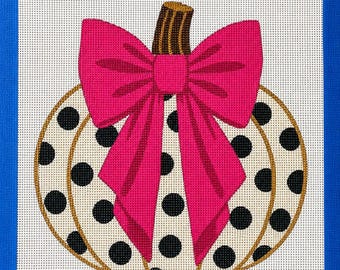 Fall Polka Dotted Pumpkin Printed Needlepoint Canvas