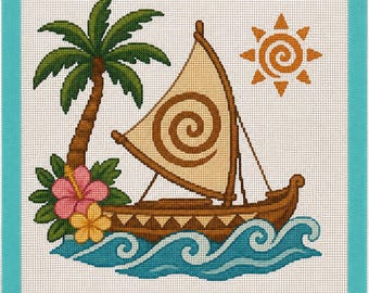 Hawaiian Theme Printed Needlepoint Canvas
