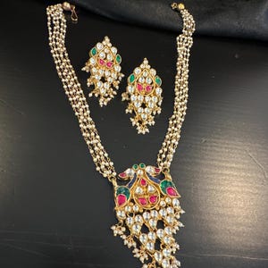 Long kundan necklace set, lightweight kundan set, India long necklace and earrings, kundan jewellery, kundan set