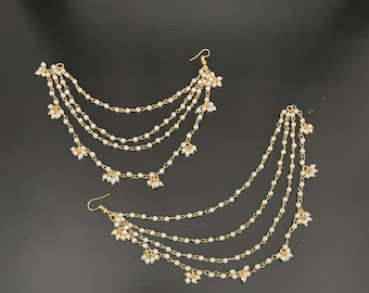 India ear chains, pearl kaan chain, saharas, bahubali ear chain