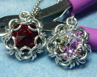 Tutorial en PDF del colgante Swarovski Rivoli Chainmaille de 14 mm, instrucciones y consejos