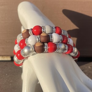 Buckeye Beaded Stretch Bracelet, Ohio State Fan Gift, Handmade Game Day Jewelry