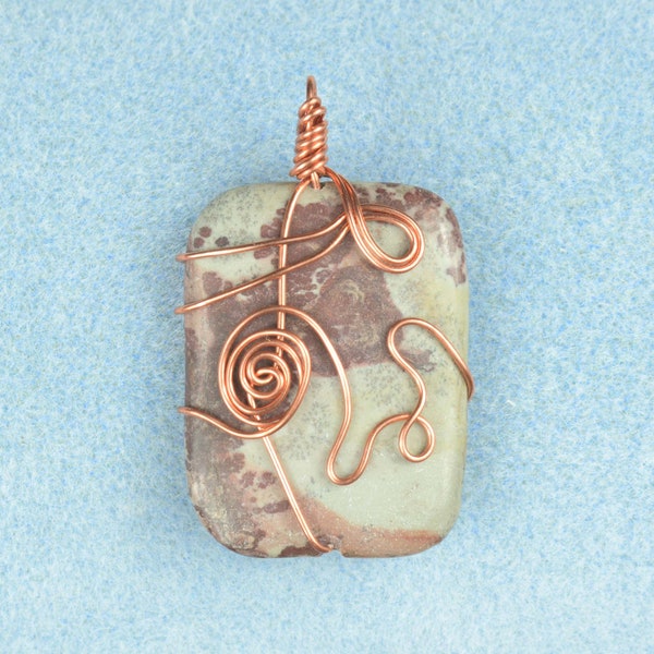 Custom Crazy Horse Stone Jasper Copper Wire Wrapped Pendant