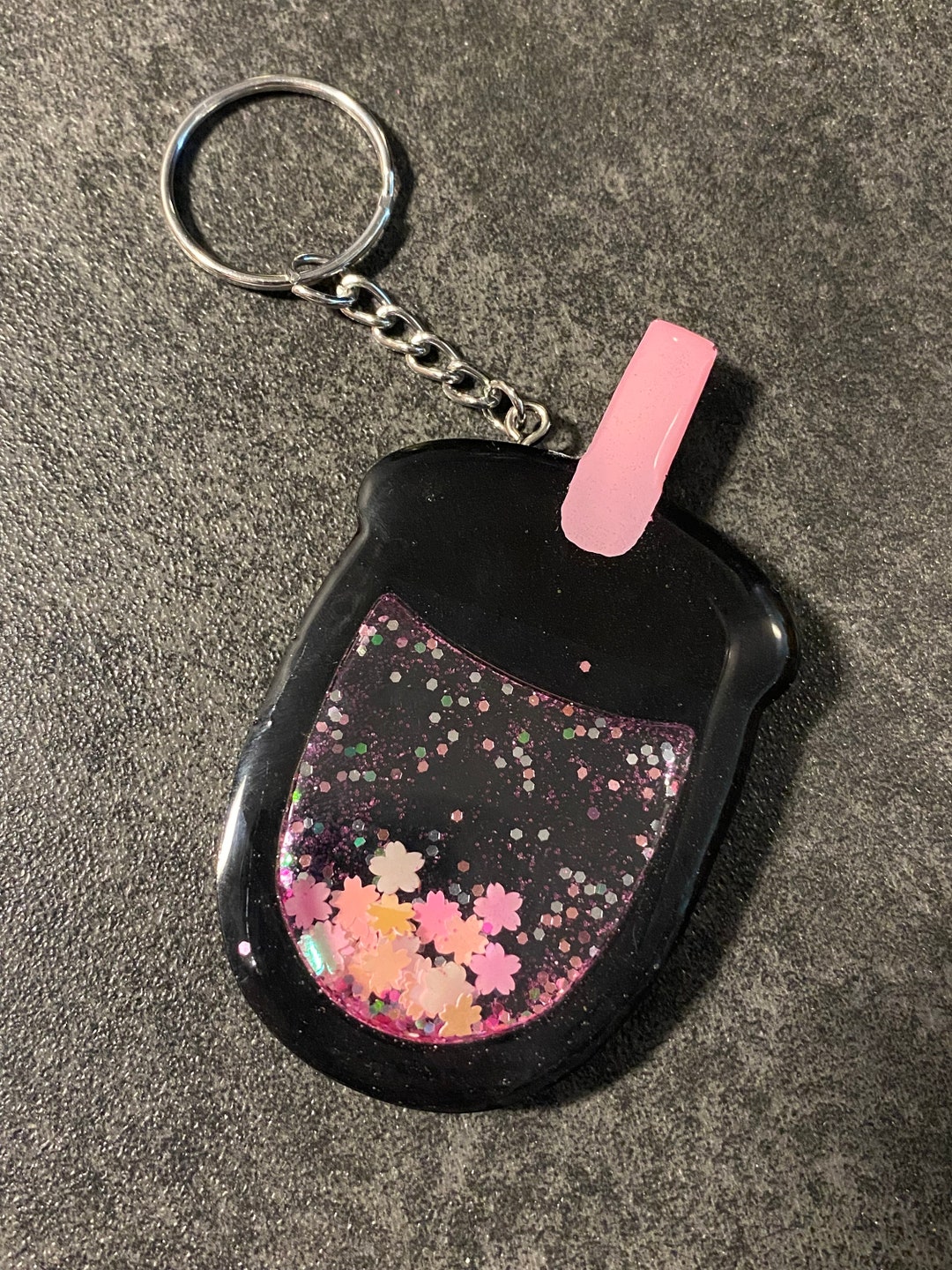 Sakura Tea Key Chain black and Pink Etsy