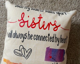 Sisters pillow; sister gifts; sisters gifts; gift exchange ideas; sister gift ideas; friend gift ideas; long distance gifts