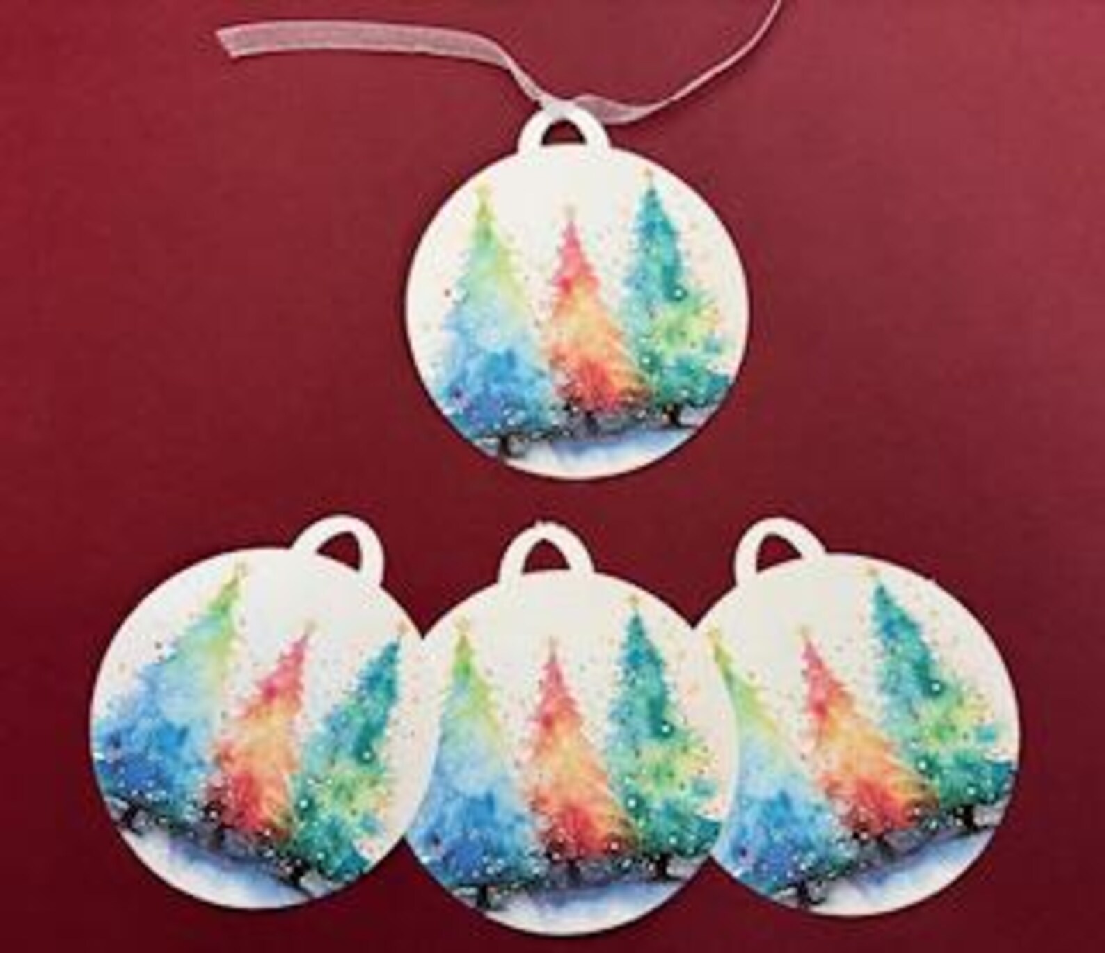 Christmas Gift Tags With Beautiful Watercolor Themed Trees With Ribbon ...