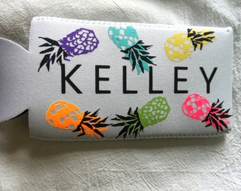 Tropical Pineapple Slim Can Cooler: Personalized Bachelorette Gift