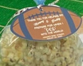 Football Baby Shower Favor Tags: Personalized Popcorn Treat Tags