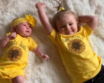 Sunflower Family Tees: Big Sis, Little Sis, Brother Matching Shirts
