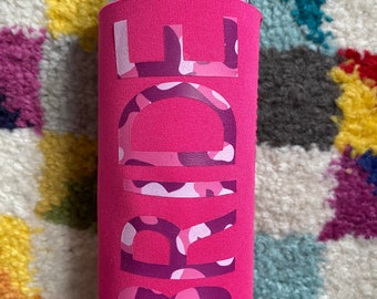 Pink Camo Bachelorette Can Cooler: Bride Tribe Wedding Favor