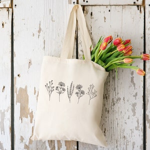 Floral Canvas tote bag, Wildflowers tote bag, shopping bag, organic cotton tote bag, Abstract