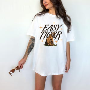 Easy Tiger Tee, Trendy aesthetic comfort colors graphic tee, vintage inspired graphic tee