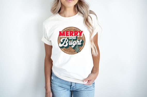 Merry and Bright Shirt, Cute Christmas T-shirt, Holiday Unisex