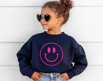 Youth Neon happy Face sweatshirt, neon happy face, kids sweatshirt , youth sweatshirt, youth gifts, trending youth sweatshirts