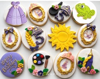 1 dozen Princess Rapunzel Tangled Cookies,Girl Birthday Treats,Candy,Dessert Tables