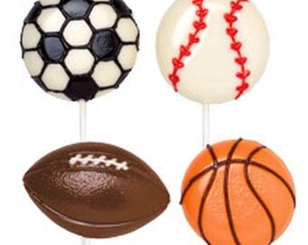 1 Dozen Sports Ball Chocolate Lollipop-Boys Birthday Party Favors-Sports Party Favor-Candy Buffet-Dessert Table Treats