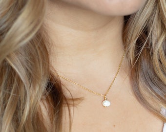 Dainty Freshwater Pearl Necklace, Gold Plated Chain, Minimalist Jewelry