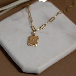 Personalized Gold Initial Necklace for Women,Minimalist Letter Charm Necklace,Chic Custom Square Layering Necklace,Bridesmaid gift for her