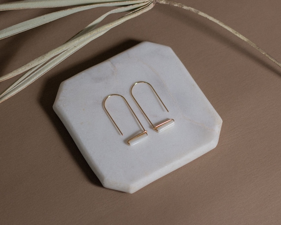Minimalist Gold Pearl Threader Earrings, Sterling Silver Dangle Earrings