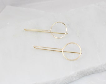 Minimalist Jewelry Circle Geometric Gold Filled Threader Earrings/Unique Dainty Gold Drop Dangle Ear Threaders/Bridal Party Bridesmaid gifts