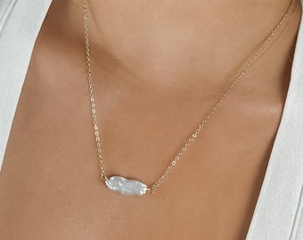 Barock Perlen Tropfen Halskette für Frauen, zierliche Süßwasser Perlen Halskette, Gold Kette Halskette, Brautjungfer Geschenk, minimalistische Schmuck Geschenk für Sie