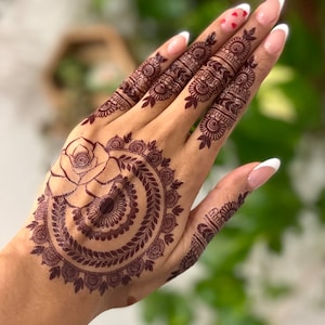 Raisa -- Mandala with Rose, asymmetrical, intricate mandala | henna, henna tattoo, henna sticker, temporary tattoo, DIY henna, white henna