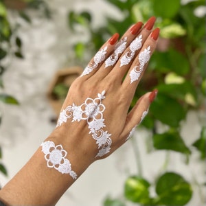 Nargis -- Floral Adult Instant Henna Tattoo with Bracelet | henna, henna tattoo, henna sticker, temporary tattoo, DIY henna, white henna