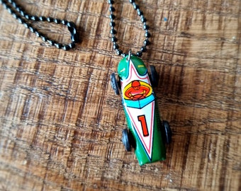 Necklace race car tin | ball chain necklace race car tin vintage