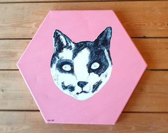 Handmade Zombie Cat hexagon painting