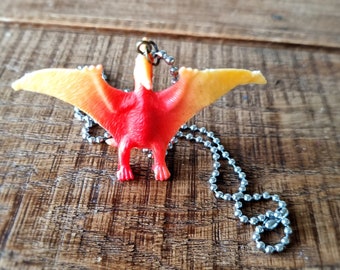 Necklace dinosaur orange| ball chain necklace orange dinosaur