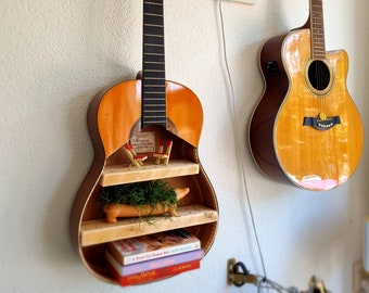 Acoustic guitar upcycled bookshelf