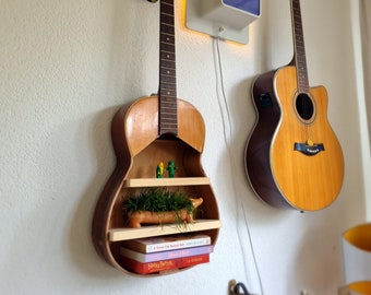 Acoustic guitar upcycled bookshelf