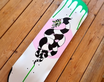 Upcycled BEETLEJUICE skateboard wall decoration