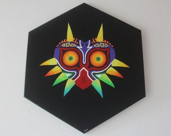 Handpainted Zelda Majora's Mask painting hexagonal