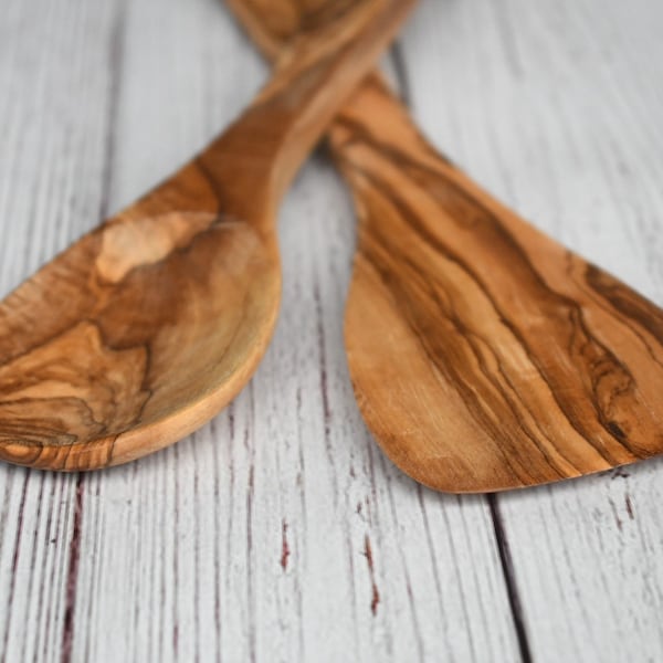 Top Seller premium quality Rustic Olive Wood Spoon Set/ Cooking spatula Utensil 5th anniversary Gift  Mother day