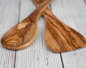 Juego de cucharas de madera de olivo rústico de primera calidad, espátula de cocina, utensilio, regalo del quinto aniversario