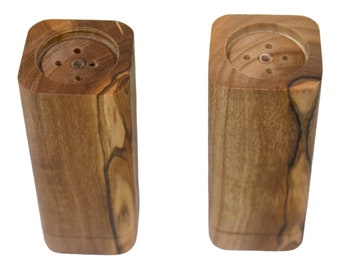 Rustic Salt and Pepper Shaker Set of 2 Olive wood canister, kitchenware, Christmas Newlyweds, same day shipping Mother day