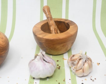 Olive wood mortar and pestle flat edge classic style-kitchenware-herb grinder-parents gift, wedding anniversary gift| Mother day