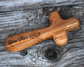 Customized Olive Wood Holding Cross from the Holy Land, Comfort Cross, Bereavement Cross, Faith Cross, Praying Cross Palm