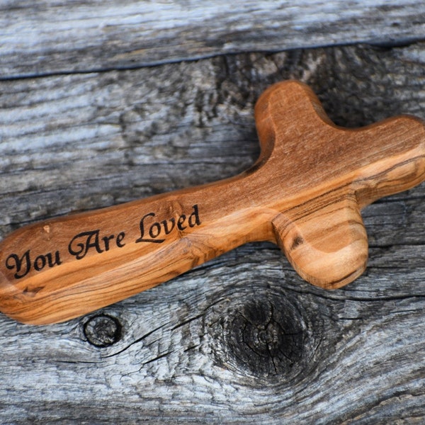 Customized Olive Wood Holding Cross from the Holy Land, Comfort Cross, Bereavement Cross, Faith Cross, Praying Cross Palm Mother day