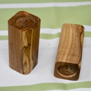 Rustic Salt and Pepper Shaker Set of 2 Olive Wood Canister, Kitchenware ...