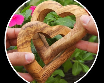 Interlocked Olive wood Hearts, Gift Mother day, Father day, Love, eternity Gift