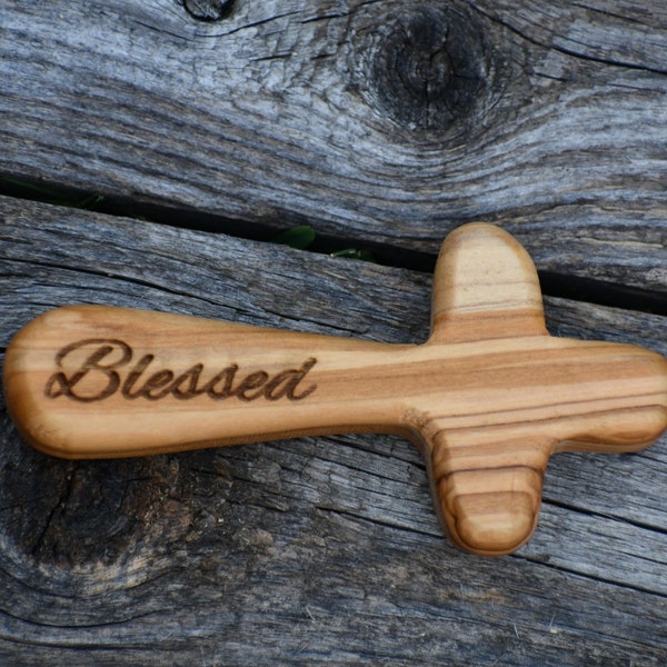 Custom Olive Wood Holding Cross from the Holy Land, Comfort Cross, Bereavement Cross, Faith Cross, Praying Cross, Newly weds, Mother day