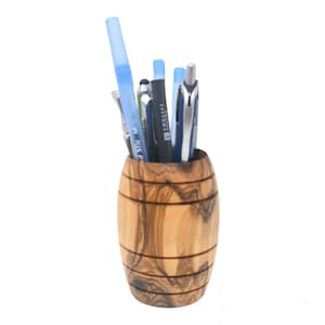 Handmade Olive Wood Pen Holder: Rustic Desk Organizer