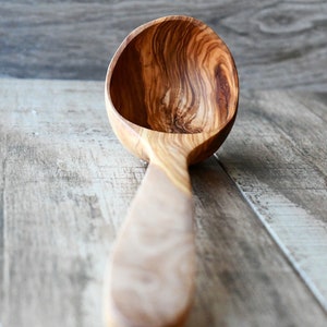 Traditional Olive Wood Ladle | Rustic Wooden Ladle free shipping 5th anniversary, Newlyweds, Cooking and Serving, Food safe  Christmas Day