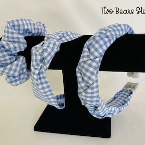 Blue and White Gingham Hair Accessories, Gingham Headbands, Gingham Scrunchies, Spring Hair Accessories, Adult and Kids Headbands