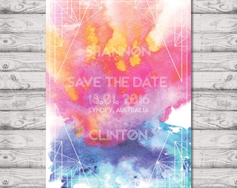 Watercolour Wedding Save The Date Card - Print at Home File or Printed Invitations - Whimsical Watercolour - Watercolor Save The Date Cards