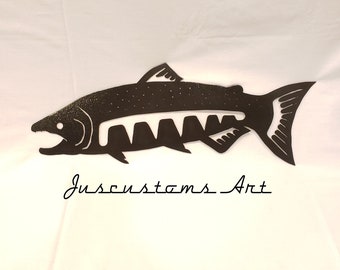 Salmon Wall Art 20" Hand Made Metal Sign, Metal wall art, Fish Sculpture, Chinook, Trout, Metal Fish, Fishing, Metal Art, Salmon art