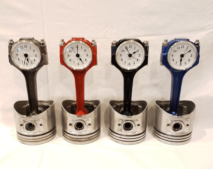 Piston Clock, Desk Clock. Ford Y Block, Red, Metallic Blue, Black